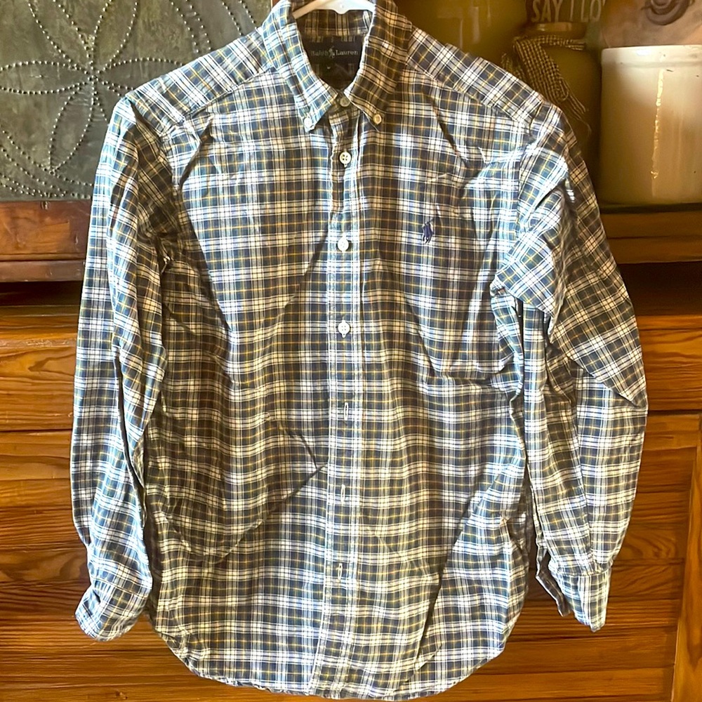 RALPH LAUREN BOYS PLAID BUTTON DOWN DRESS SHIRT SIZE 10-12 LIKE NEW